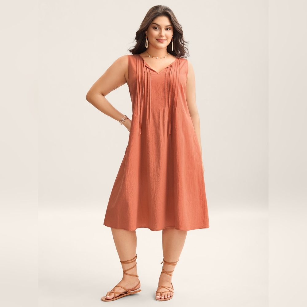 Bloomchic NWT Cotton Toothpick Pleat Plain Midi Dress Coral Size 12